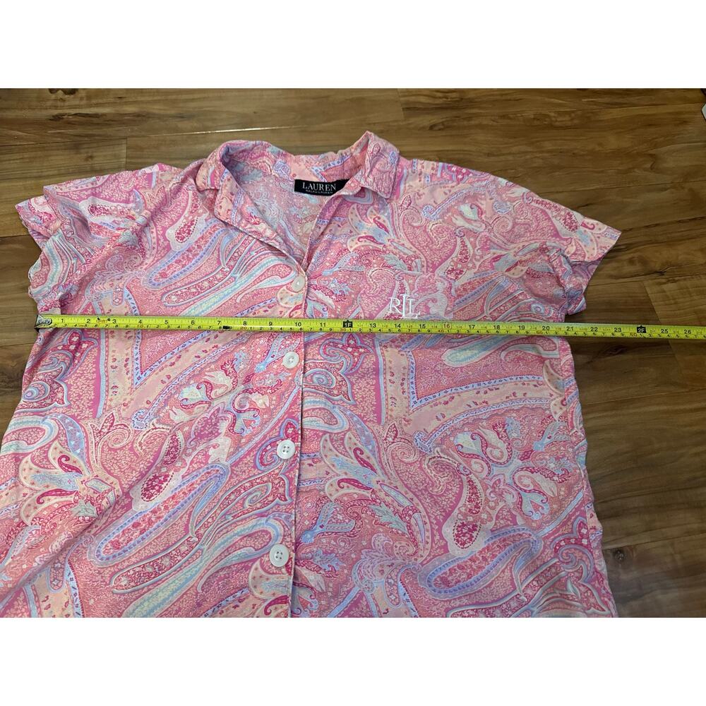 Lauren Ralph Lauren Pink Paisley 2 Piece Pajama Set M Short Sleeve Button Down - Picture 9 of 14